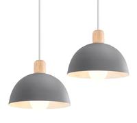 iDEGU Lot de 2 Lustres Suspensions Rétro Suspension Luminaire Moderne Style Demi-Cercle Plafonnier E27 en Bois Métal Lampe Suspension pour Chambre Salle à Manger Cuisine, Ø 20CM (2 Pack Gris)
