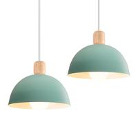 iDEGU Lot de 2 Lustres Suspensions Rétro Suspension Luminaire Moderne Style Demi-Cercle Plafonnier E27 en Bois Métal Lampe Suspension pour Chambre Salle à Manger Cuisine, Ø 20CM (2 Pack Vert)