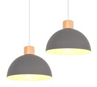 iDEGU Lot de 2 Lustres Suspensions Rétro Suspension Luminaire Moderne Style Demi-Cercle Plafonnier E27 en Bois Métal Lampe Suspension pour Salle à Manger Cuisine Salon Chambre, Ø 25CM (Gris)