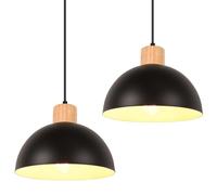 iDEGU Lot de 2 Lustres Suspensions Rétro Suspension Luminaire Moderne Style Demi-Cercle Plafonnier E27 en Bois Métal Lampe Suspension pour Salle à Manger Cuisine Salon Chambre, Ø 25CM (Noir)
