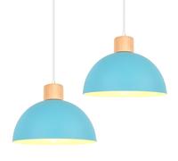 iDEGU Lot de 2 Lustres Suspensions Rétro Suspension Luminaire Moderne Style Demi-Cercle Plafonnier E27 en Bois Métal Lampe Suspension pour Salle à Manger Cuisine Salon Chambre, Ø 25CM (Bleu)