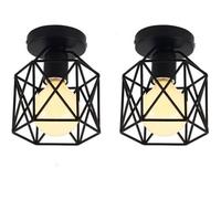 iDEGU Lot de 2 Plafonnier Industrielle en Métal Cage Carré, Lustre Abat-jour Fer Luminaire E27 40W Noir pour Salon Chambre Bar