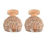 iDEGU Lot de 2 Plafonnier Vintage E27 Lustre en Bois et Corde de Chanvre 16cm Abat-jour Lampe de Plafond Style Bohème Éclairage Décoration Rétro Luminaire pour Chambre d'enfant, Couloir, Entrée