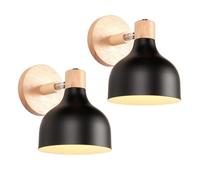 IDEGU Lot de 2 Retro Applique Murale Industrielle en Bois et Métal Lampe Murale Vintage Réglable en Bois Métal Spot LED pour Salon