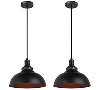 iDEGU Lot de 2 Suspension Luminaire Industrielle Lustre Plafonnier Vintage E27 Rétro Métal Lampe de de Plafond pour Cuisine Salle à Manger Salon Restaurant, Diamètre 29 cm (Noir Complet)