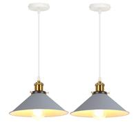 iDEGU Lot de 2 Suspensions Luminaires Vintage 26cm Plafonnier Abat-jour Moderne en Métal Rétro Lustre Industriel E27 Lampe de Plafond pour Salon Chambre Cuisine Salle à Manger Café (Gris)