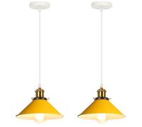 iDEGU Lot de 2 Suspensions Luminaires Vintage Plafonnier Abat-jour Moderne en Métal Rétro Lustre Industriel E27 Lampe de Plafond pour Salon Chambre Cuisine Restaurant (22CM, Jaune)