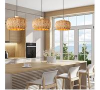 iDEGU Lot de 3 Lustre Industriel Tissé,30cm Suspension Luminaire Vintage en Fenugrec Lampe Plafond Ajustable pour Salon Chambre