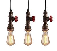 iDEGU Lot de 3 Suspension Luminaire Industrielle, Lampe Suspension Vintage Lustre Plafonnier en Design Tuyau Lumière Art Déco pour Café, Bar, Restaurant, Cuisine - Bronze Antique