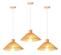iDEGU Lot de 3 Suspensions Luminaires en Rotin et Bois Vintage Plafonnier Abat-jour Tissage Rétro Lustre Style Bohème E27 Lampe de Plafond pour Chambre Salon Cuisine Café Restaurant (26CM, Marron)