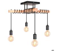 iDEGU Lustre Industriel, 4 Lampes Suspension Luminaire Vintage en Métal et Bois E27 Éclairage de Plafond Rétro Noir Réglable Retro