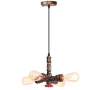 iDEGU Lustre Industriel 4 Lampes Suspension Luminaire Vintage Tuyau de Style en Métal Éclairage de Plafond E27 Plafonnier Rétro pour Salon Salle à Manger Cuisine Restaurant Café (Rouille)