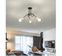 IDEGU Lustre Plafonnier Industrielle en Métal Bois Style Nordique Noir pour Salon Chambre