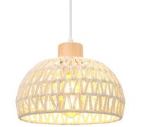 iDEGU Lustre Suspension Rétro Ø 25CM Suspension Luminaire Vintage Style Demi-Cercle Plafonnier E27 en Bois et Rotin Lampe Suspension pour Salon Chambre Salle à Manger Cuisine Café Bar (Blanc)