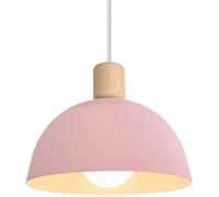 IDEGU Lustre Suspension Rétro Suspension Luminaire Moderne Style Demi-Cercle Plafonnier E27 en Bois Métal Rose, Ø 20CM