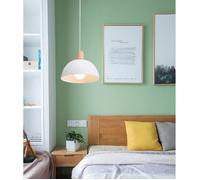 IDEGU Lustre Suspension Rétro Suspension Luminaire Moderne Style Demi-Cercle Plafonnier E27 en Bois Métal Blanc, Ø 20CM