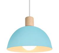 IDEGU Lustre Suspension Rétro Suspension Luminaire Moderne Style Demi-Cercle Plafonnier E27 en Bois Métal Bleu, Ø 20CM