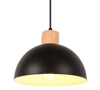 iDEGU Lustre Suspension Rétro Suspension Luminaire Moderne Style Demi-Cercle Plafonnier E27 en Bois Métal Lampe Suspension pour Salon Chambre Salle à Manger Cuisine, Ø 25CM (Noir)