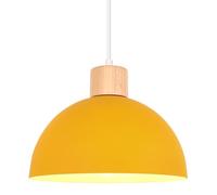 iDEGU Lustre Suspension Rétro Suspension Luminaire Moderne Style Demi-Cercle Plafonnier E27 en Bois Métal Lampe Suspension pour Salon Chambre Salle à Manger Cuisine, Ø 25CM (Jaune)
