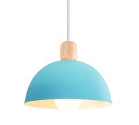 iDEGU Lustre Suspension Rétro Suspension Luminaire Moderne Style Demi-Cercle Plafonnier E27 en Bois Métal Lampe Suspension pour Chambre Salle à Manger Cuisine, Ø 20CM (Bleu)
