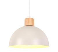 iDEGU Lustre Suspension Rétro Suspension Luminaire Moderne Style Demi-Cercle Plafonnier E27 en Bois Métal Lampe Suspension pour Salon Chambre Salle à Manger Cuisine, Ø 25CM (Blanc)