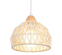 iDEGU Lustre Suspension Rétro Suspension Luminaire Vintage Style Demi-Cercle Plafonnier E27 en Bois et Rotin Lampe Suspension pour Chambre Salle à Manger Cuisine Café Bar, Ø 20CM (Blanc)