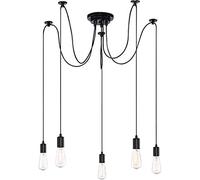 iDEGU Moderne et Rétro Lustre Suspension, 5 Bras Suspension Luminaire DIY Créatif Lustre Araignee Ajustable 150CM Vintage Lampe de Plafond avec E27 Douille, Noir - 5 Lumières