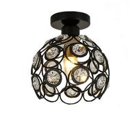 iDEGU Moderne Plafonnier Cristal en Fer Metal Noir Cage Abat-Jour Luminaire Decoration Interieur Exterieur