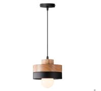 iDEGU Moderne Suspension Luminaire Industriel,Vintage Lustre Abat-jour en Bois Design Colonne Noir Lampe de Plafond Style Nordique