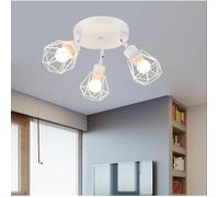 iDEGU Plafonnier Industriel 3 Spots,Plafonnier Vintage en Métal Abat-jour en Cage E27 Spots de Plafond pour Cuisine Couloir,Blanc
