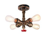 iDEGU Plafonnier Industriel Lampe de Plafond Vintage Tuyau de Style Applique Murale Plafond Luminaire avec 4 Lampes (Rouille)