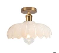 iDEGU Plafonnier Moderne,25cm Lampe de Plafond Vintage Abat-jour en Verre Design Fleurs Blanc E27 Lustre Rétro pour Salon Chambre