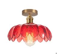 iDEGU Plafonnier Moderne,25cm Lampe de Plafond Vintage Abat-jour en Verre Design Fleurs E27 Lustre Rétro pour Salon Chambre,Rouge