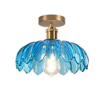 iDEGU Plafonnier Moderne,25cm Lampe de Plafond Vintage Abat-jour en Verre Design Fleurs E27 Lustre Rétro pour Salon Chambre,Bleu