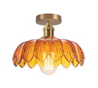 iDEGU Plafonnier Moderne Ambre,Lampe de Plafond Vintage Abat-jour en Verre Design Fleurs 25cm Lustre Rétro pour Salon Chambre