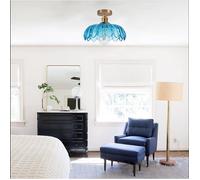 iDEGU Plafonnier Moderne en Verre,Lampe de Plafond Vintage Abat-jour Design Fleurs Lustre Style Nordique pour Salon Chambre,Bleu