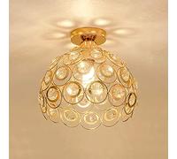 iDEGU Plafonnier Moderne Lustre Abat-jour en Cristal et Métal LED Suspension Luminaire Vintage Industrielle E27 Lampe de Plafond Intérieure Décoration pour Chambre Couloir - Or, 26 CM