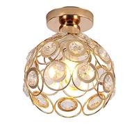 iDEGU Plafonnier Moderne Lustre Abat-jour en Cristal et Métal LED Suspension Luminaire Vintage Industrielle E27 Lampe de Plafond Intérieure Décoration pour Chambre Couloir - Or, 20 CM