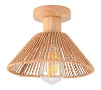 iDEGU Plafonnier Rétro Luminaire en Rotin et Bois Design Bohème Lustre Suspension Abat-jour de Parapluie Vintage Lampe de Plafond E27 Éclairage Décoration pour Chambre Couloir, 22CM (Rotin Marron)