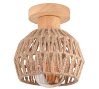 iDEGU Plafonnier Vintage E27 Lustre en Bois et Corde de Chanvre 16cm Abat-jour Lampe de Plafond Style Bohème LED Éclairage Décoration Rétro Luminaire Plafonnier pour Chambre d'enfant, Couloir, Entrée