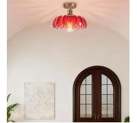 iDEGU Plafonnier Vintage en Verre Rouge,Lampe de Plafond Moderne Abat-jour Design Fleurs Lustre Style Nordique pour Salon Chambre