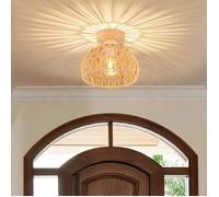 IDEGU Plafonnier Vintage Industrielle Lustre en Bois et Rotin Cage Abat-jour Lampe de Plafond E27 Éclairage pour Entrée Couloir