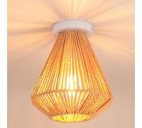iDEGU Plafonnier Vintage Lustre Industriel en Rotin et Fer Cage Abat-jour Lampe de Plafond E27 Éclairage Décoration Suspension Luminaire pour Chambre Entrée Couloir Bar Restaurent (20CM, Rotin Marron)