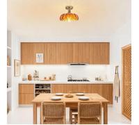 iDEGU Plafonnier Vintage Verre Ambre,Lampe de Plafond Moderne Abat-jour Design Fleurs E27 Lustre Style Nordique pour Salon Chambre