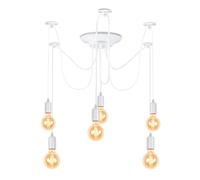 iDEGU Rétro Lustre Suspension, 6 Bras Suspension Luminaire DIY Créatif Lustre Plafonnier Style Araignee Ajustable 150CM Vintage Lampe de Plafond avec E27 Douille pour Restaurant (Blanc, 6 Lumières)
