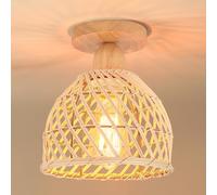 iDEGU Rétro Plafonnier en Bois et Bambou Lustre Industriel E27 Luminaire Abat-Jour Design Spirale Cage Lampe Suspension Vintage LED Éclairage de Plafond pour Chambre Salon Entrée Couloir Café (20cm)