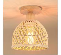 iDEGU Rétro Plafonnier en Bois et Bambou Lustre Industriel E27 Luminaire Abat-Jour Design Spirale Cage Vintage pour Chambre Salon