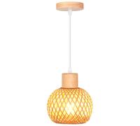iDEGU Rétro Suspension Luminaire en Bambou et Bois Vintage Lampe 13cm Mini Abat-jour à Boule Rotin Vintage Lustre Style Bohème E27 Luminaire Plafonnier Décoration pour Chambre, Couloir, Salon, Café