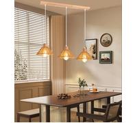 iDEGU Rétro Suspension Luminaire Industriel,Lampe Plafonnier en Rotin et Bois Vintage E27 Luminaire Style Bohème pour Salon Chambre