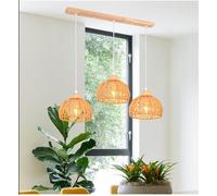 iDEGU Rétro Suspension Luminaire Industriel Lustre Vintage en Bois Rotin Brun Plafonnier Design Cage Réglable pour Salon Chambre
